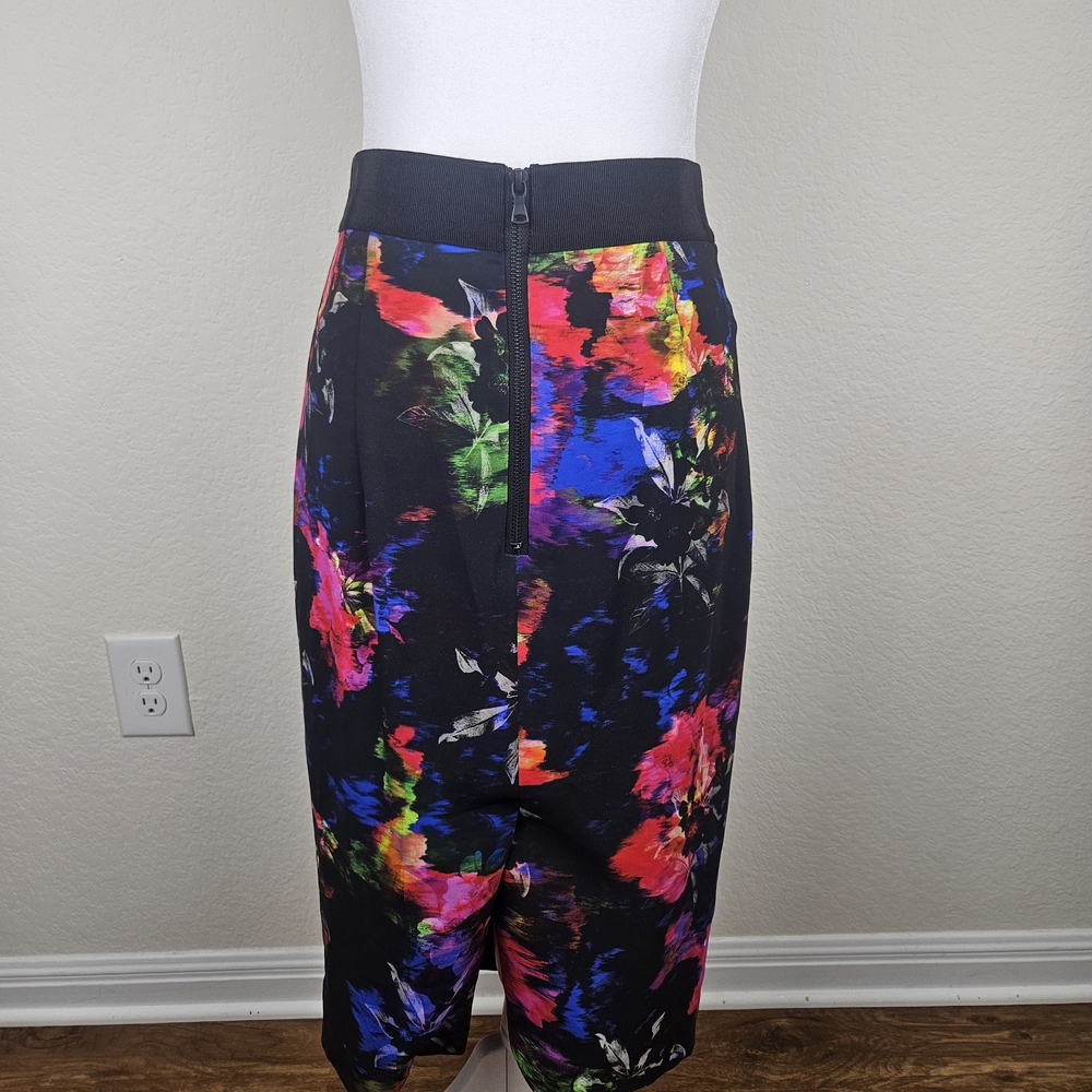 Milly Black Multicolor Floral Midi Skirt